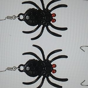 Black Widow Spider Metal, Enamal and Rhinestones Halloween Earrings